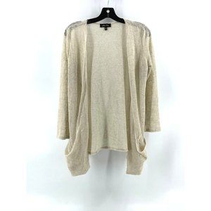 Melissa Paige Women's Beige Knit Long Open Cardigan Tunic Sweater Pockets Size M